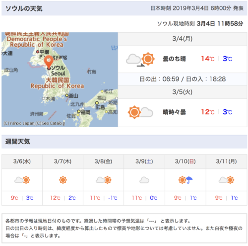 Yahooソウルの天気